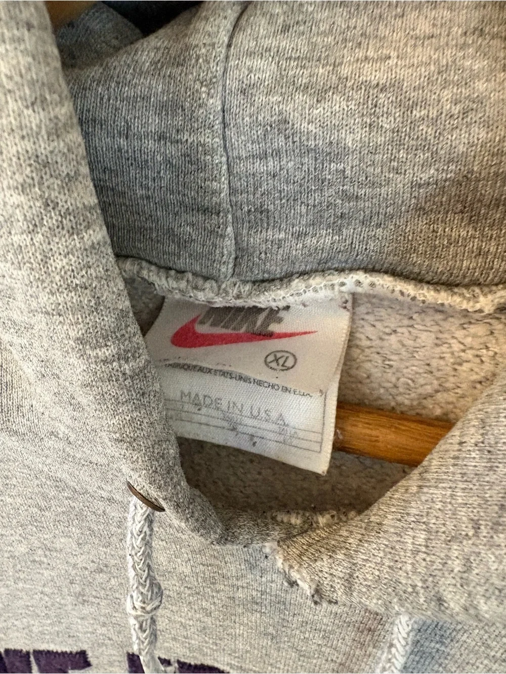 Vintage Nike Gray Hoodie with Purple NIKE ATHLETICS Made in USA